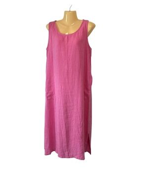 Cotton Connection 100% Linen Shift Dress Side Pockets Cottagecore Pink Medium